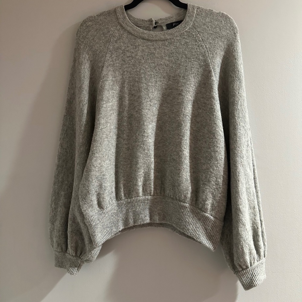 J.Crew Wool Alpaca Blend Balloon Sleeve Sweater Medium Gray Soft Keyhole